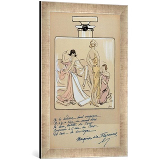Gerahmtes Bild von Sem Caricature of Coco Chanel (1883-1971) in a Bottle of Chanel No.5, from 'Le Nouvel Monde', 1923", Kunstdruck im hochwertigen handgefertigten Bilder-Rahmen, 40x60 cm, Silber Raya