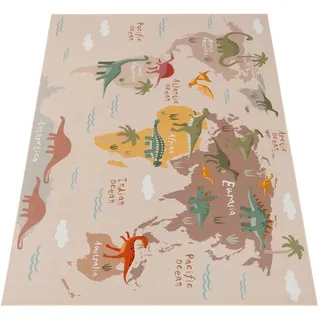 KADIMA DESIGN Dinosaurier‐Weltkarten Kinderteppich 160 x 220 cm Beige
