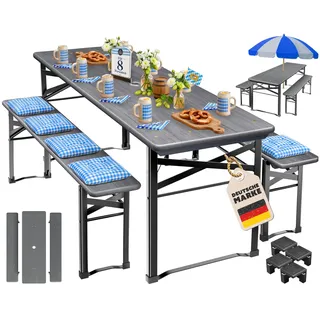 KESSER® Bierzeltgarnitur 3-TLG., Festzeltgarnitur klappbar, Biertisch mit 2 Bierbänken, Gartenmöbel Set Holz, Partygarnitur, Sitzgarnitur, wetterfest, stabil, 170x46x75cm, 12-TLG. Bodenschoner