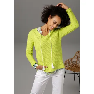 V-Ausschnitt-Pullover ANISTON CASUAL Gr. 40, grün (limone) Damen Pullover Feinstrickpullover im trendigen Mustermix