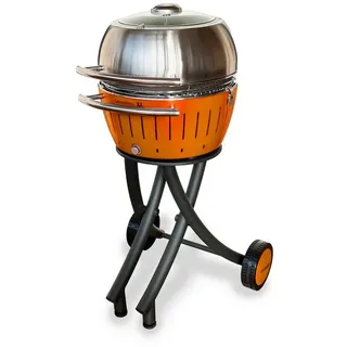 LotusGrill Holzkohlegrill LotusGrill XL Gartengrill Set Mandarinenorange - Grillwagen/- haube XL