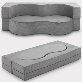 Beautissu Schlafcouch Cord 2-Sitzer Hellgrau