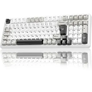 AULA F99 Kabellose Gaming Tastatur Mechanisch,QWERTZ DE-Layout,BT5.0/2.4G/USB-C,Gasket Struktur,Hot Swap,Software,RGB,PBT Tastenkappen,8000mAh,Creamy Sound,95% Prozent Mechanische Tastatur (Weiß Grau)