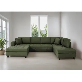 OTTO home Wohnlandschaft Moritz U-Form, B: 324 cm, mit Schlaffunktion, Bettkasten & Zierkissen grün