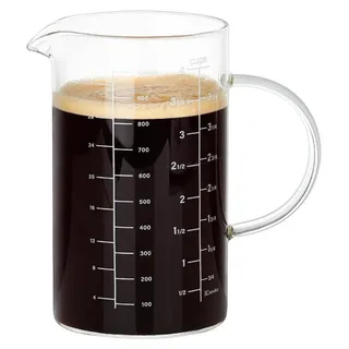 Messbecher Glas 1L Borosilikatglas mit Ausguss und Dreifach-Skala (ml, oz, Cup)