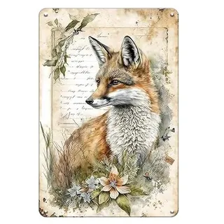 YOYI ART Terrassen-Gartenschilder für draußen – Fuchs-Wandkunst-Dekor, Vintage-Blechschilder, Metall-Wanddekoration für Terrasse, Gartenzaun, Hinterhof, Bauernhaus und Fuchs-Kinderzimmer, Geschenke