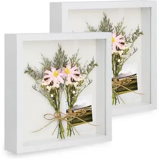 Bilderrahmen 3D Objektrahmen 30x30cm Echtglas Weiß 2er 30x30 cm