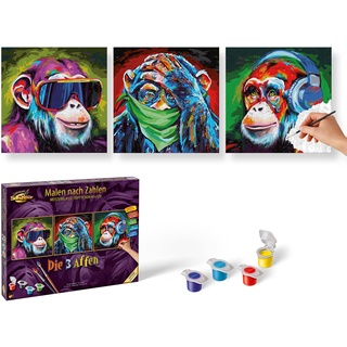 Schipper 609470859 Malen nach Zahlen, Die Drei Affen - Bilder malen für Erwachsene, inklusive Pinsel und Acrylfarben, 40 x 120 cm