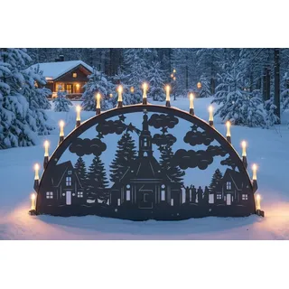 Außen-Schwibbogen Lichterbogen 150cm Erzgebirge Seiffener Kirche Metall Rostfrei