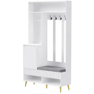 i@home Garderoben-Set Flurgarderobe Set, Weiß/Schwarz, mit Schuhbank, 4 Kleiderhaken, 2 Schubladen und 1 Türen weiß