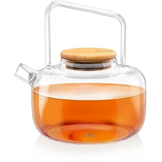 Wilmax | Glas Teekanne mit Sieb | 1000ml |Teesieb für losen Tee | Glasteekanne mit Bambus-Deckel | Kanne für Teeblumen | Teapot | Glaskanne für Heiß- und Kaltgetränke | Spülmaschinenfest