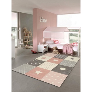 Kinderteppich Pastel Kids 20339, merinos, rechteckig, Höhe: 13 mm, handgearbeiteter Konturenschnitt grau|rosa