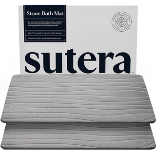 SUTERA - Stein Badematte, Kieselgur Duschmatte, rutschfest, super saugfähig, schnell trocknend, Badezimmer-Bodenmatte, natürlich, leicht zu reinigen (23,5 x 15 Grau, 2 Stück)