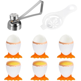 Eierbecher Eieröffner Set Eierköpfer Eierständer und Edelstahl Eieröffner Lustig Eierbecher Set für Weich Rohes Gekochte Eier Brunch 8 Stück
