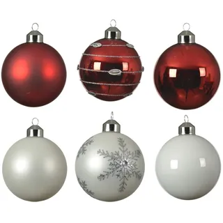 MARELIDA Christbaumkugel Weihnachtskugel Glas D: 8cm glänzend und matt rot weiß 6er Set