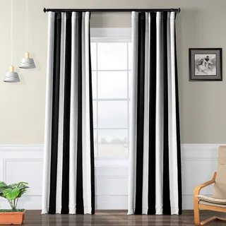 HPD Half Price Drapes BOCH-KC43-108 Verdunkelungsvorhang mit Streifen, 1 Panel, 50 x 108 cm, Markise schwarz & Nebel weiß
