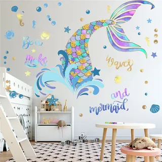 TROYSINC Wandtattoo,Meerjungfrau Blase Wandtattoo,Wandaufkleber Wandbilder,Wanddekoration für Schlafzimmer Wohnzimmer Kinderzimmer,DIY Wandaufkleber Wandbilder,40 x 90 cm