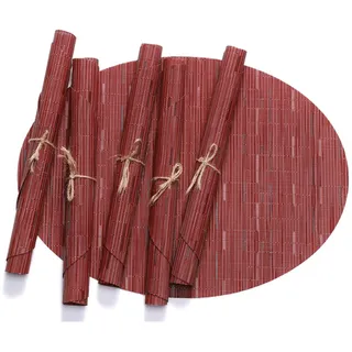 Lieson Waschbare Platzdeckchen, Tischset Vinyl 4er Set Oval Geflochten Muster rutschfest Hitzebeständig Tisch-Set für Küche Speisetisch 45x32CM Rot