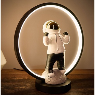 BRUBAKER LED Tischleuchte Astronaut mit Hoodie und Gold verchromtem Helm in Anime Pose, mit indirekter Beleuchtung und USB-C Stecker, LED fest integriert, 33 cm Tischlampe mit LED-Ring - Handbemalte Weltraum Nachttischlampe goldfarben|schwarz|weiß