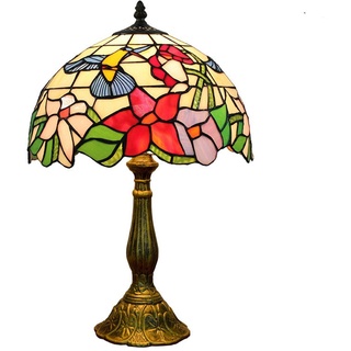 Hobaca® Tiffany Glasmalerei Tischlampe Kolibri-Blume Nachttischlampe Vintage E27 Schreibtischlampe Retro für Schlafzimmer Wohnzimmer Art Deco Designer Lampe
