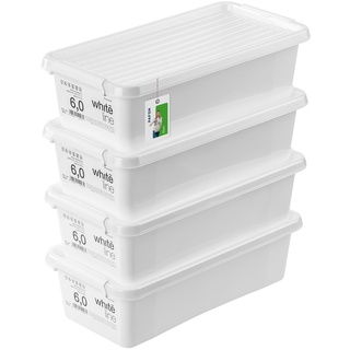 PAFEN 4x Aufbewahrungsbox mit Transparent Deckel 6L - 40 x 20 x 12 cm - Boxen Aufbewahrung Stapelboxen mit Verschlussclips Kunststoffbehälter Kleiderboxen Organizer | Weiß