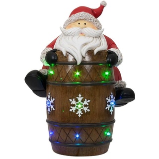 Christmas Paradise LED Dekofigur XXL Tischdeko Weihnachtsmann auf Fass 39cm, LED fest integriert, warmweiß, Weihnachtsdeko mit Nikolaus