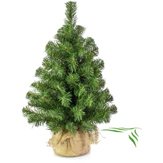 artplants.de Mini Weihnachtsbaum WARSCHAU, gün, Jutesack, 60cm, Ø 40cm - Künstlicher Christbaum