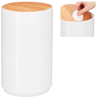 relaxdays Make-Up Organizer »Kosmetikeimer mit Bambus-Schwingdeckel«, Weiß braun|weiß