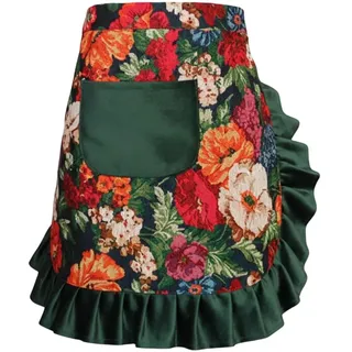 HiyyFloy Halbschürze Für Damen, Retro-Blumenmuster, Vintage-schürze Rüschen an Der Taille, Zum Kochen, Backen Und Servieren