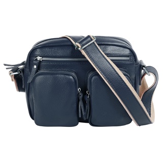 Umhängetasche SAMANTHA LOOK Gr. B/H/T: 26 cm x 22 cm x 7 cm onesize, blau Damen Taschen Handtaschen echt Leder, Made in Italy