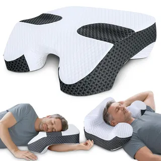SAHEYER Seitenschläferkissen mit Armloch, 2-in-1-Ergonomisches Orthopädisches Kopfkissen für Nacken und Schulter, Memory Foam Kissen mit 3 Armöffnungen – für Seiten-, Rücken- und Bauchlage, Schwarz