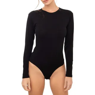 Avely Damen Body langarm l Basic Body aus Baumwolle mit Rundhals l Bodysuit für Frauen l Jupsuit l Overall l Blusenbody - M