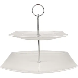Festa Italia Etagere Porzellan - 2 Stöckig - Weiß Etageren - Kuchenständer Cupcake-Halter - Obstetageren - Obst Kekse Süßigkeiten Servierplatte - Gebäck gestuftes Serviertablett für Weihnachten
