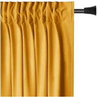 AmeliaHome Restilo Set Vorhang H 270 x B 140 cm mit Raffhalter 54 x 10 cm Velvet Optik Senfgelb 1 St. Kräuselband Wellenband Samt Halbverdunkelungsvorhang Fensterdekoration Dekoschal Dekorvorhang