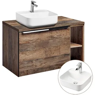 Lomadox Waschtisch-Unterschrank 2 Schubladen 80,4 x 63 x 46 cm Braun