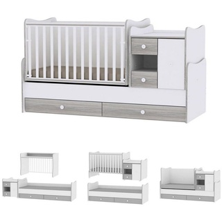 Lorelli Komplettbett Baby- und Kinderbett Mini Max, 3 in 1, umbaubar, für 2 Kinder gleichzeitig grau