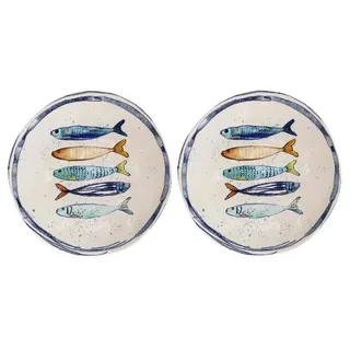 WestCraft Speiseteller Teller, mediterran mit Sardinen-Motiv, Maritime Dessertteller 20 cm, (2 St), 2er Set, hochwertig und robust - langlebig und vielseitig einsetzbar weiß