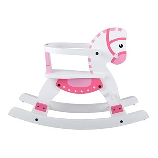 Bandits & Angels Schaukelpferd weiß rosa mit abnehmbarem Steigbügel ab 1 Jahr – Sitzhöhe 28 cm – Schaukelpferd aus Holz – für Jungen und Mädchen – Schaukeltier