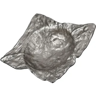 Gilde Schale Crumple aus Aluminium - rechteckig - strukturiert - silberfarben - Höhe 30cm x Breite 30cm - Dekoschale