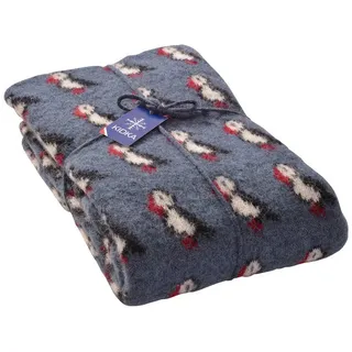 Wolldecke - Strickdecke Papageientaucher - Puffin - blau, KIDKA, - aus rauer isländischer Wolle blau