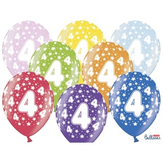 6 Luftballons 4. Geburtstag bunt