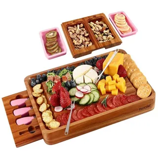LuxusKollektion Käsebrett Käse-/Servierbrett mit 2 Schubladen Rosa, Holz, (1-St) rosa