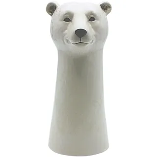 Dekohelden24 Vase Eisbär-Kopf, Dekovase, Bluemnvase, Tischvase, Tiervase, Eisbärenvase, Kopfvase, dekorative Blumenvase mit lasierter Oberfläche aus Keramik, in weiß, Größe: L/B/H 14cm x 13cm x 28cm.