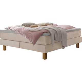 HASENA Boxspringbett Isoba, ohne Kopfteil, frei im Raum, Stoffvarianten, Federkernmatratze beige 160 cm x 200 cm