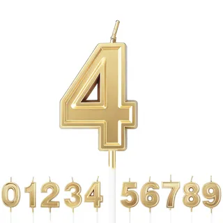 URAQT Geburtstagskerzen Zahlen 4, 3D Gold Geburtstag Kerzen für Kuchen | Gold Kerzen Geburtstag, Tortendeko Geburtstag, Geburtstagskerzen für Geburtstagsdeko