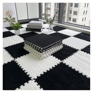Schaumstoff-Boden-Puzzle-Spielmatte, 30 X 30 cm Große Ineinandergreifende Teppichfliesen, Quadratische Teppiche Für Schlafzimmer, Spielzimmer, 36 Stück(Color:Schwarz+Weiß)