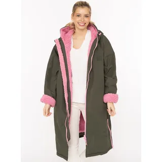 Kurzmantel ZWILLINGSHERZ "Oversize Windjacke ZH", Damen, Gr. L/XL, khaki, Web, Obermaterial: 100% Polyester, kontrastfarbene Details, unifarben, sehr weit kniebedeckend, ohne Ausschnitt, gerader Abschluss krempelbar,mit verstellbarem Klettverschluss, Mäntel Kurzmantel, seitliche Taschen, Kapuze, Reißverschluss, Teddy Futter, Oversized