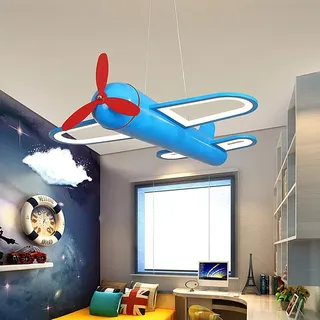 Kinder LED-Pendelleuchte Schlafzimmer Kreativ Flugzeug Design Kronleuchter, Dimmbar Hängelampe Kinderzimmer mit Fernbedienung, Metall Acryl Deko Kinerlampe Deckenbeleuchtung Modern Höhenverstellbar