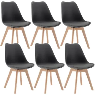 WOLTU Esszimmerstühle 6er Set, Skandinavische Küchenstühle Retro Design, Sitzfläche aus Kunstleder, mit Massivholz Beinen, bis 150 kg belastbar, Grau