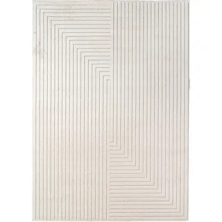 Carpetsale24 Kurzflor Teppich 280x370 cm XXL Creme Wohnzimmer, Schlafzimmer, Küche, Skandinavisch Boho Motiv, für Outdoor Bereich geeignet